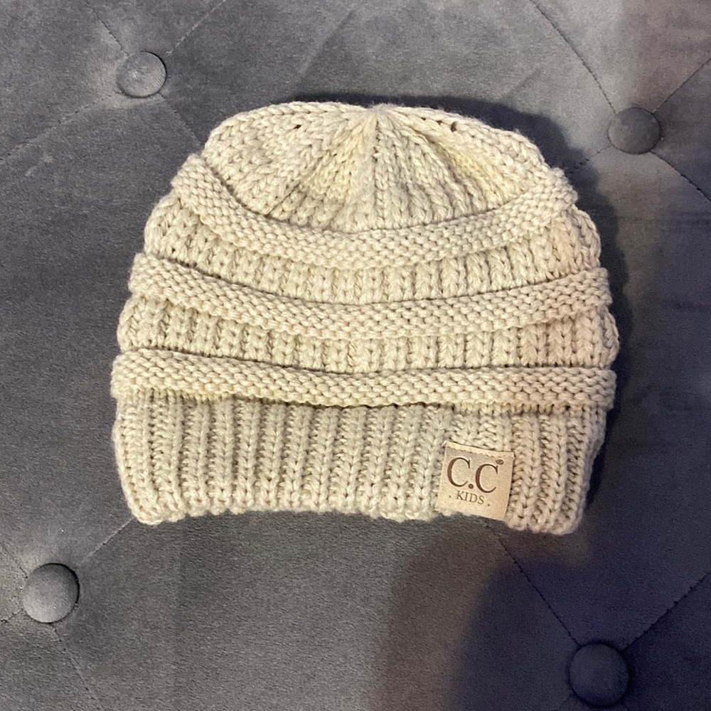 C.C, beanie, cream color, kids